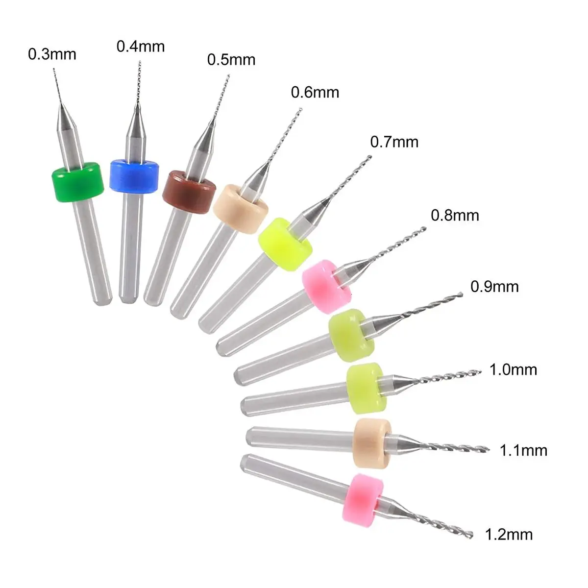 10Pcs PCB Drill Bits ชุดเกลียวขลุ่ยคาร์ไบด์0.3มม.0.4มม.0.5มม.0.6มม.0.7มม.0.8มม.0.9มม.1.0มม.1.1มม.1.2มม.PCB Rotary เครื่องมือ