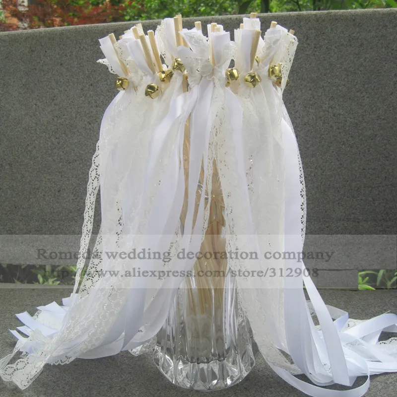 Hot selling Style D cream lace wedding ribbon stick wands for wedding decoration  50/20/10 pcs/lot