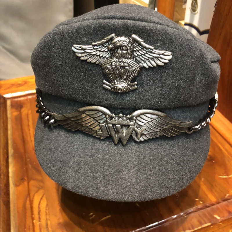 Eagle Military Cap For Man Women Flat Top Korean Trends Mark Silver Chain Punk Locomotive Casquette Male Woolen Street Hats