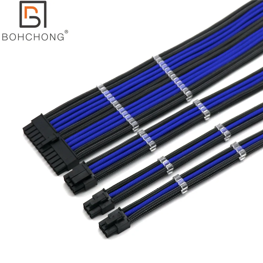 

Basic Extension Cable Kit 4mm 1pcs 24Pin ATX 1pcs CPU 8Pin 4+4Pin 2pcs GPU 6Pin PCI-E Power Extension Cable