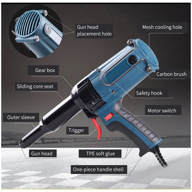 220V Electric Rivet Gun Automatic Rivet Tool 600W Electric Blind Riveter 3mm-6.4mm Riveting Tool Nail Power Tools