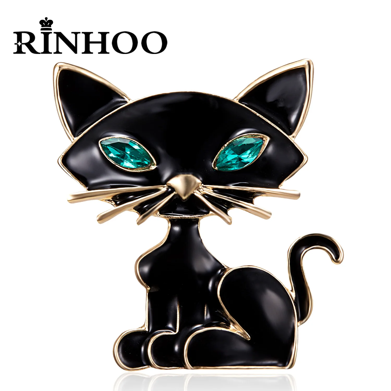 Rinhoo Cartoon Animal Cat Brooches Funny Vintage Rhinestone Cat Shirt Lapel Pins Bag Cute Badge Little Kitten Meow Party Jewelry