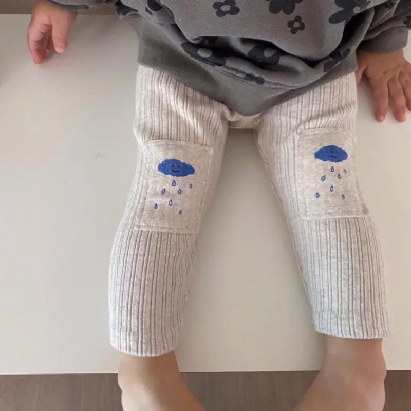 2024 New Spring Knee Patch Baby Pants Toddlers Kids Girls Leggings Boys Ribbed Long Pants Children Elastic Pants