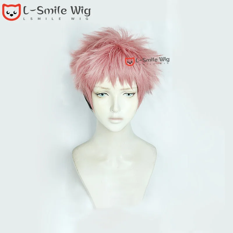 Anime Yuji Itadori Cosplay Wig Pink Gradient Black Short Cosplay Yuji Itadori Wigs Heat Resistant Halloween Wigs + Free Wig Cap