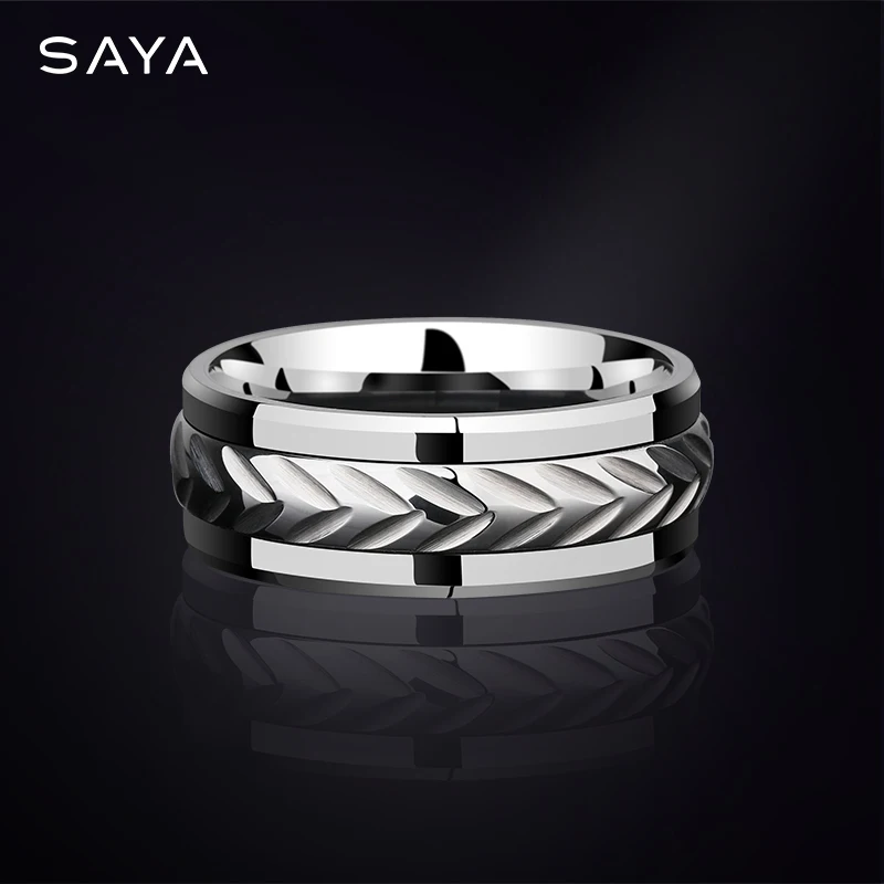 Rings for Men Women 8mm Width Tungsten Jewelry Brushed Finishing Rotated Freely for Wedding, Business, Customized