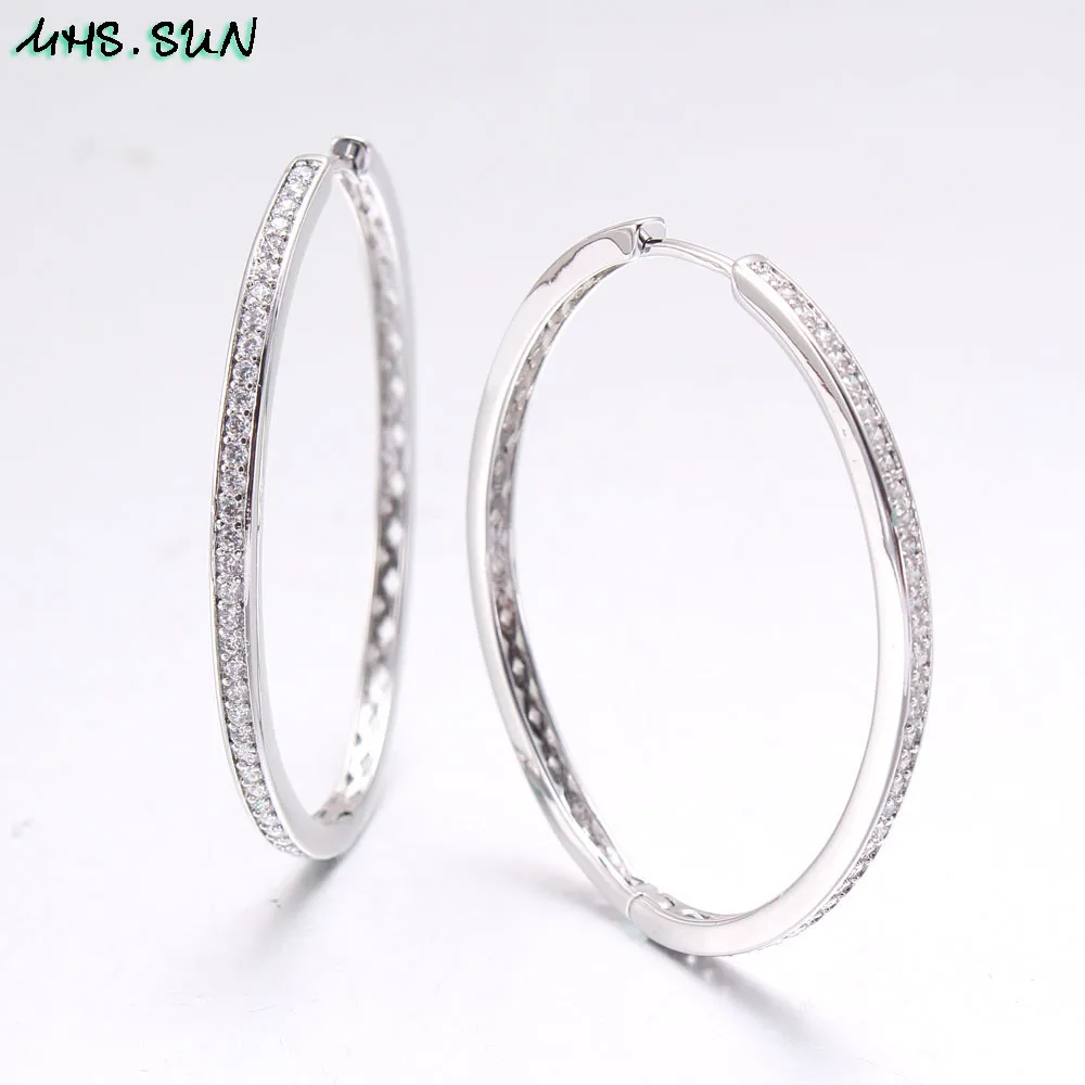 MHS.SUN New Arrived Gold Silver Color Hoop With AAA Zircon Woman Fashion Circle Earrings Jewelry Party Gift Brincos