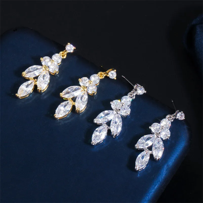 CC Jewelry Sets For Women Olive Branch Design Water Drop Fine Gift Brides Popular Wedding Party Necklace Earring Set T0133