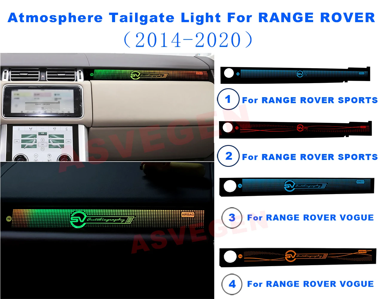 Lampu Belakang Ambien untuk Range Rover Sport / Vogue Interior 2014-2020 dengan Sentuhan dan Menu Asli dengan Warna Berbeda