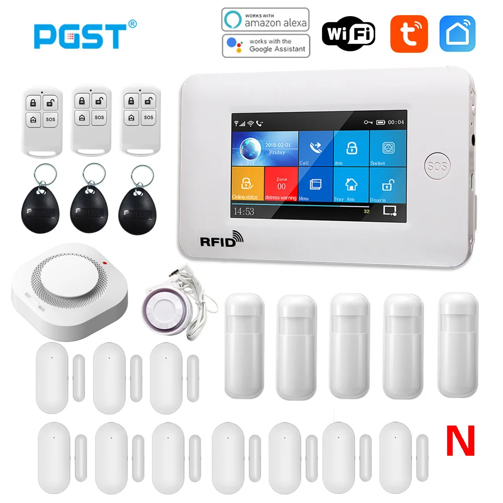 PGST 433MHz 모든 터치 스크린 무선 와이파이 GSM RFID 카드 도난 경보 시스템, 스마트 홈 보안 DIY 경보 TUYA 스마트 라이프 