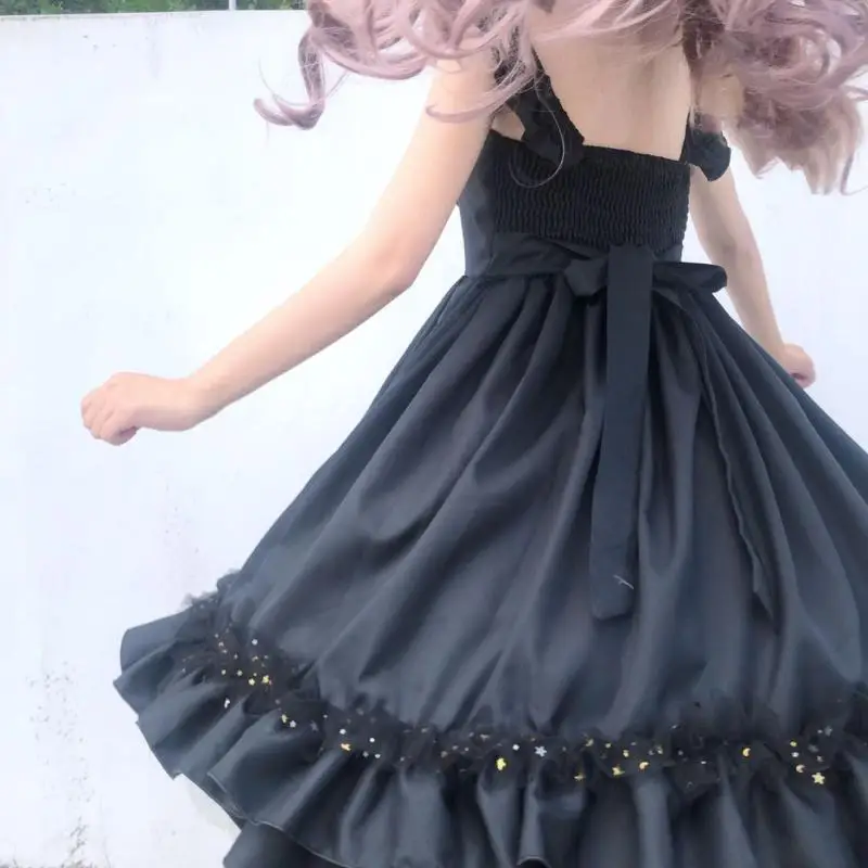 Palazzo gotico dolce principessa lolita vestito dalla cinghia dell'annata di alta della vita di stampa abito vittoriano kawaii ragazza Gothic lolita cos loli