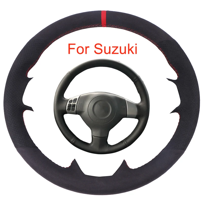 

Customized Car Steering Wheel Cove For Suzuki SX4 Alto Old Swift Opel Agila DIY Black Suede Leather Braid For Steering Wheel
