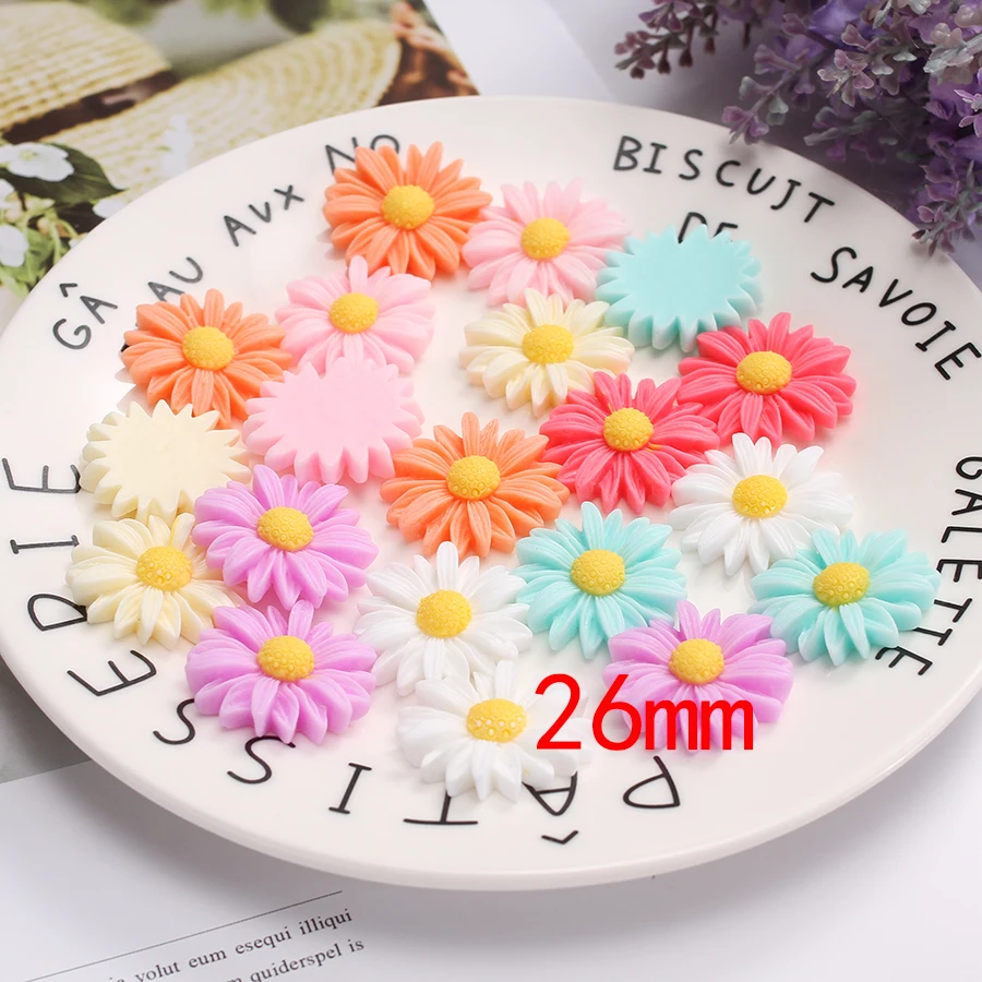 50pcs/lot 9mm-22mm White Flat Back Daisy Resin Flowers Cabochon Beads For Cell Phone Case Decoration Jewelry Making Diy Supplies