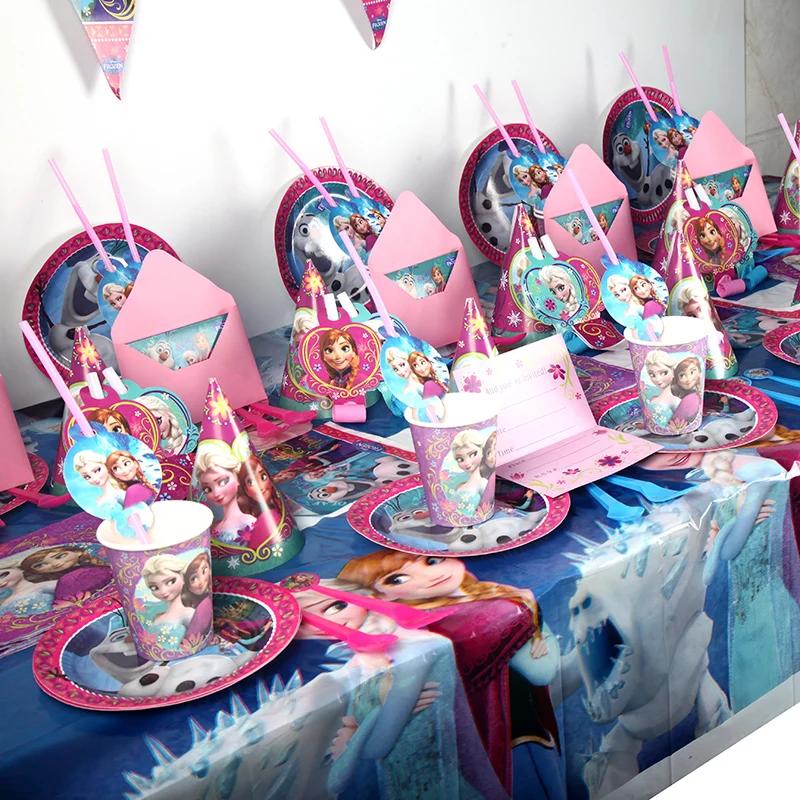 Disney Frozen Anna Elsa Princess Theme Birthday Party Decoration On The Table Kids Disposable Tableware Cake Supplies For Girl