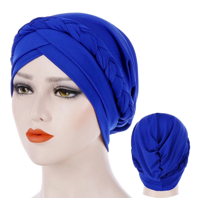 Forehead Cross Turban Bonnet For Women Pure Color Cotton Braid Inner Hijabs Indian Wrap Hijab Underscarf Caps Muslim Headdress