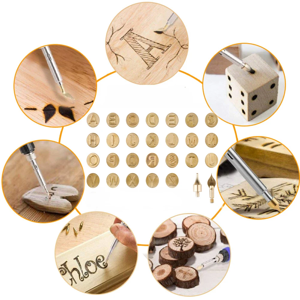 Puntas de pluma para quemar madera, plantilla de punta de hierro para tallar, soldadura, pirograbado, trabajo, grabado, herramientas artesanales, 38 unidades