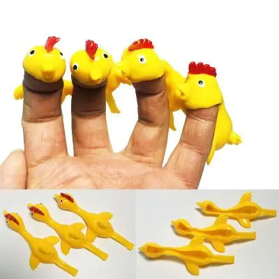 10cm Scream Chicken Toys Novelty Hand Catapulted Walls Glass Joke Finger Toys Stretchy Slingshot Fly Laugh Turkey Sticky 10Pcs