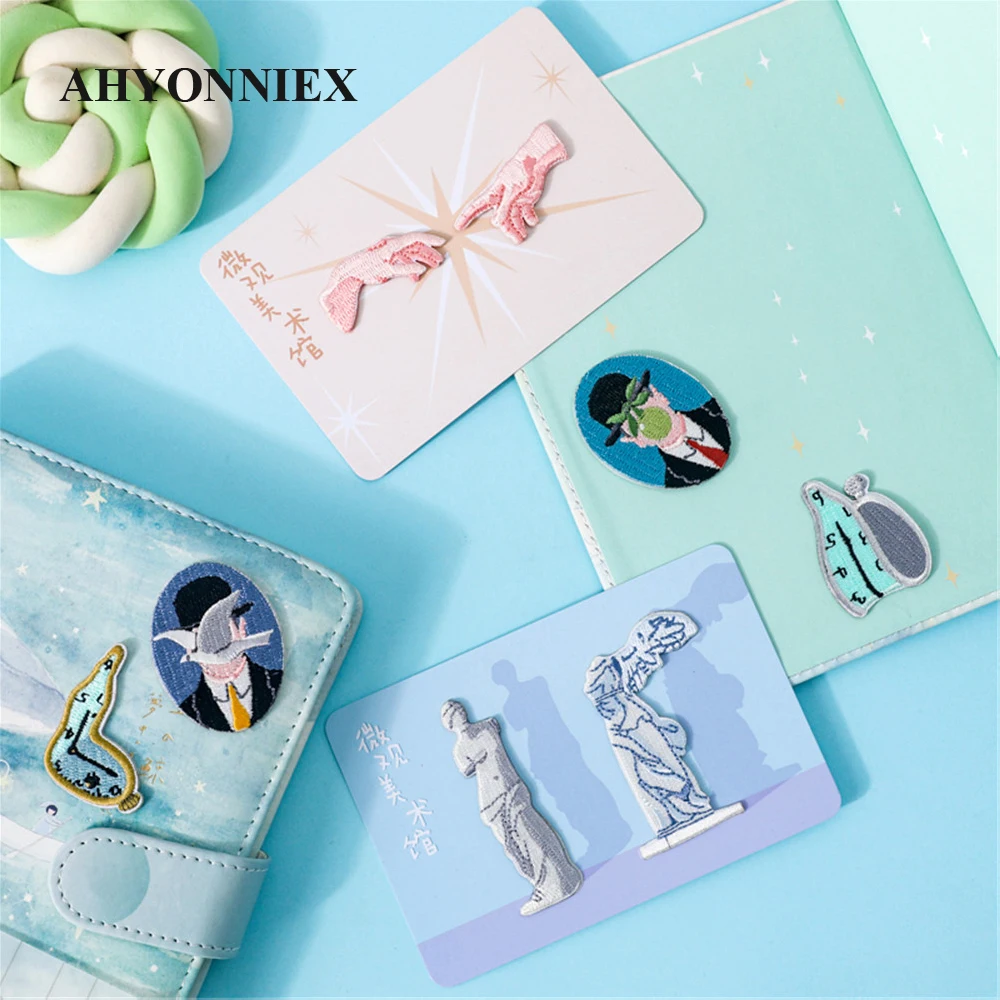 AHYONNIEX One Set (2PCS) Special Embroidery Museum Artwork Patches For DIY Clothing Iron on Patch with Hot Melt Glue on The Back