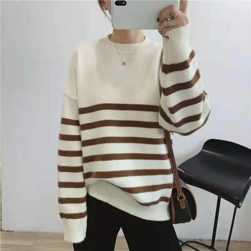 2022 Women\'s striped knitted sweaters Women\'s casual Women\'s Jumper Women\'s Autumn / Winter retro Jumper