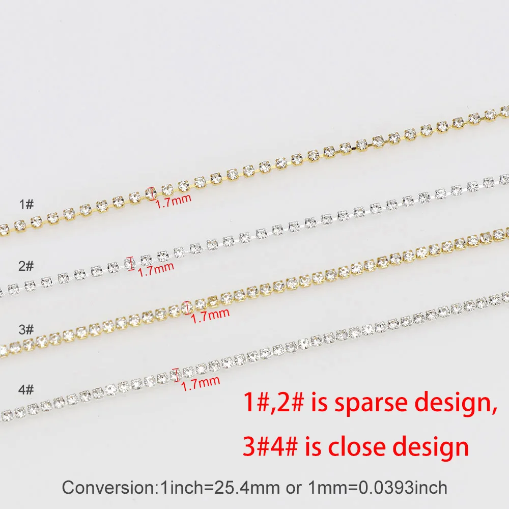 SS4 2.7Meter Gold/Silver Shiny Nail Rhinestone Chain Close/Sparse Chain Nail Ornament Nail Art Decorations DIY Jewelry Accessory