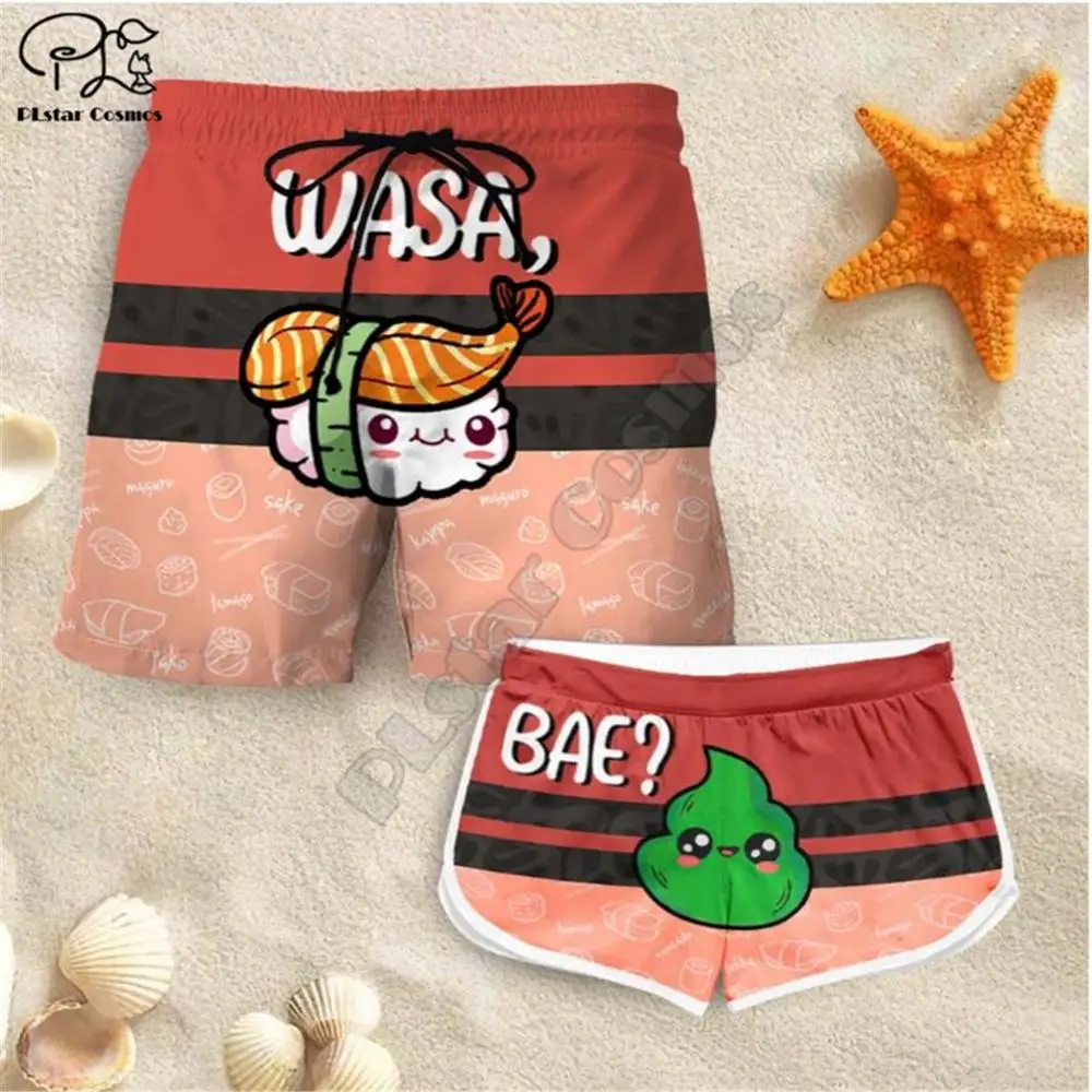 Couple Matching - Wasabae cartoon 3D Printed Shorts Unisex Elastic Waist Shorts Summer Beach Harajuku Casual Cool Shorts