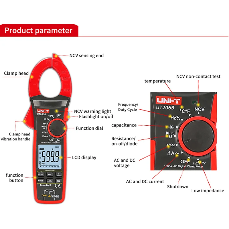 UNI-T UT207B UT208B Analog Digital Clamp Meter AC DC 1000A 1000V Ammeter Pliers Professional NCV LPF Tester 6000 Counts