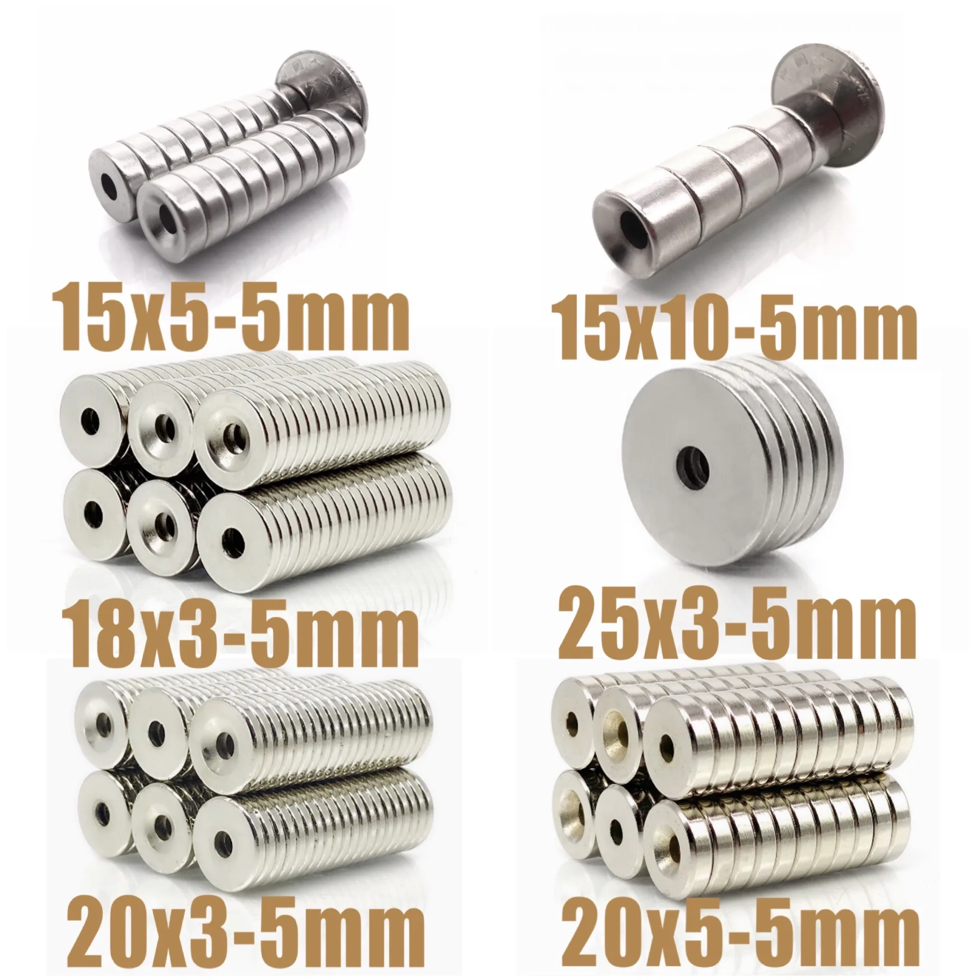 15x5 15x10 18x3 20x3 20x5 25x3 Hole 5mm N35 NdFeB Countersunk Round Magnet Super Powerful Strong Permanent Magnetic imanes Disc