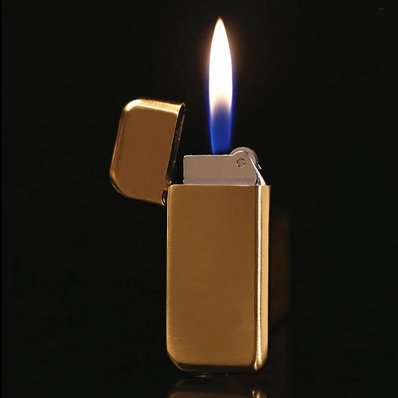 High Quality Men Ultrathin Metal Cigarette Lighter Flame Refillable Cigar Butane Gas Lighter For Smoking Novelty Gadgets