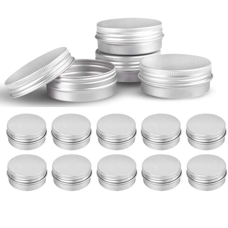 

100Pcs 30g 1Oz Silver Aluminum Tins Screw Top Round Cream Jars Metal Lip Balm Containers For Salve Powder Spice Candles