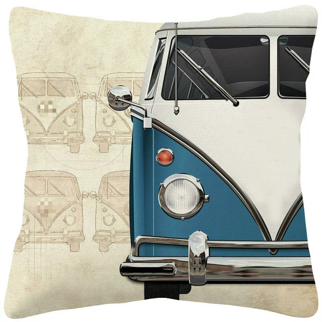 Bus Cushion Covers Retro Style Oil Painting Home Decor Throw Pillow Cover Cotton Linen Polyester Pillow Case Home Deco 45X45cm