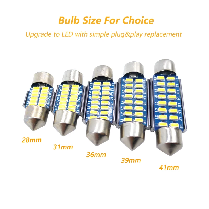 2x Led Festoon 28mm 31mm 36mm 39mm 41mm SV8,5 C10W C5W Led 3014 SMD 12V Lamp Lighting Car Dome Bulb License Plate Lights Canbus