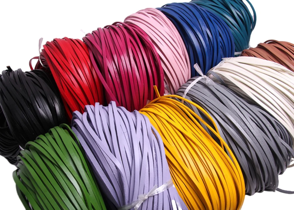 2 Meter Bunte 3-10mm Flache Echtleder-Schmuckschnur, DIY-Halsketten- und Armbandzubehör – Detail 6
