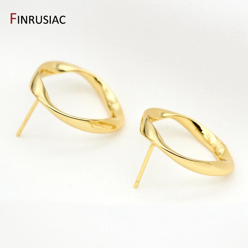 925 Silver Needle 14K Gold Plated Twisted Circle Earrings Material DIY Jewelry Pearl Drop Earrings Making Findings
