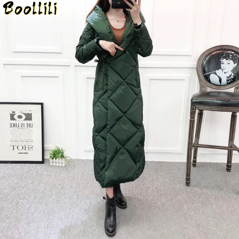 

2023 Long Boollili Winter Down Jacket Woman Hooded Warm Coat Korean Puffer Womens Down Jackets Brands Overcoat Parka