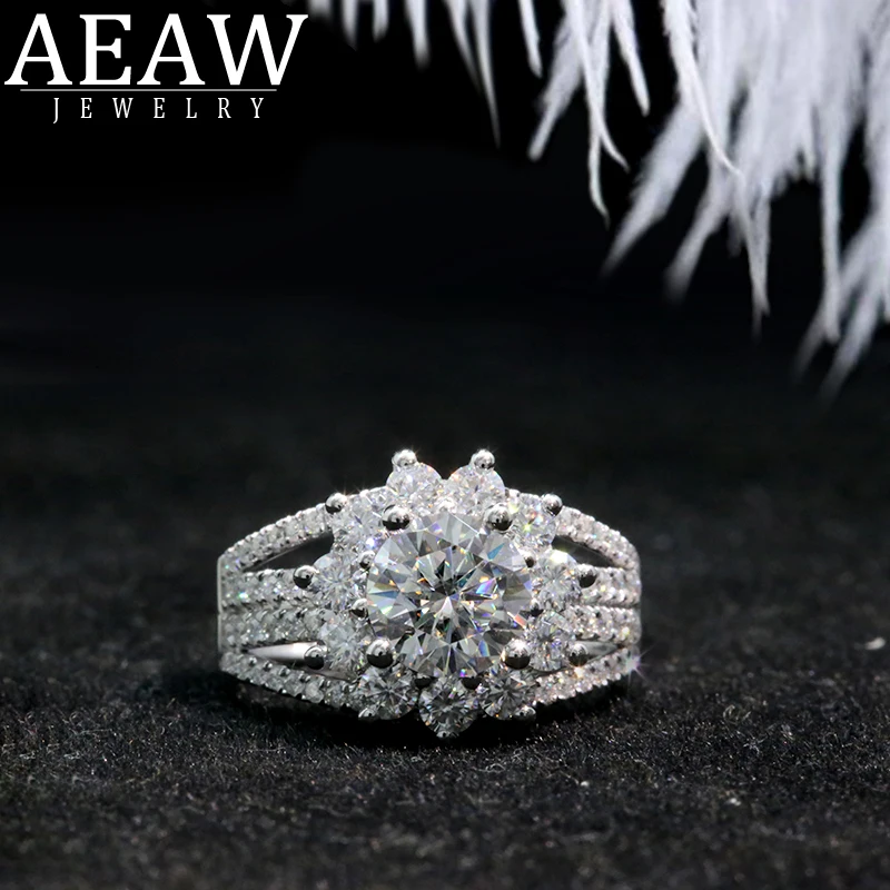 Luxury 18K White Gold 6.5mm 1.0ct Sun Flower Moissanite Diamond Engagement Ring for Women Fine Jewelry D Color Moissanite Ring