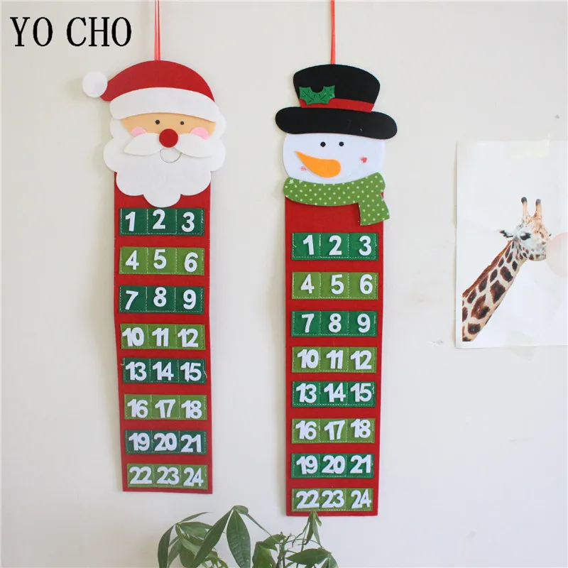 Christmas Advent Calendar with Santa Claus Design Non-Woven Xmas Countdown Decoration 24 Day Red and White Weihnachtskalender