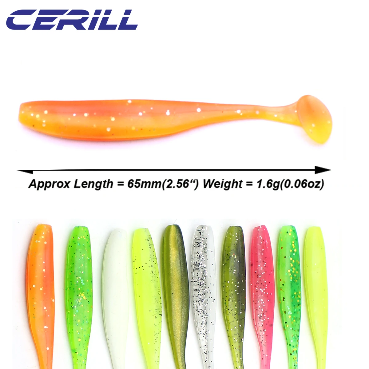 Lot 20 Cerill Soft Lure 6.5cm Shad Wobbler Silicone Worm Bait T Tail Shiner Double Color Swimbait Carp Bass Spinnerbait Tackle