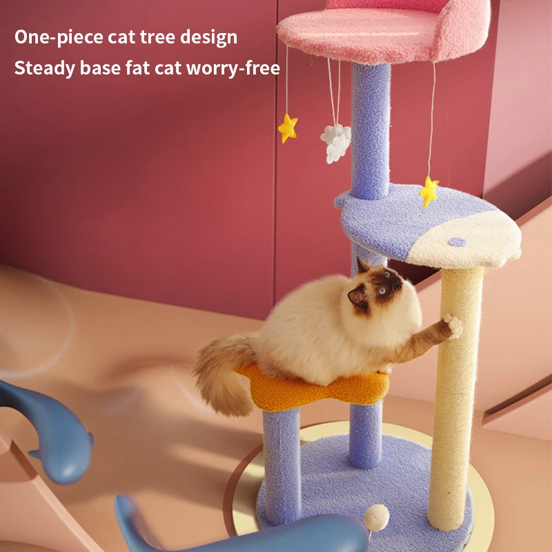 Cat climbing frame cat nest cat tree integrated solid wood grab column large villa does not occupy cat tower jumping platform