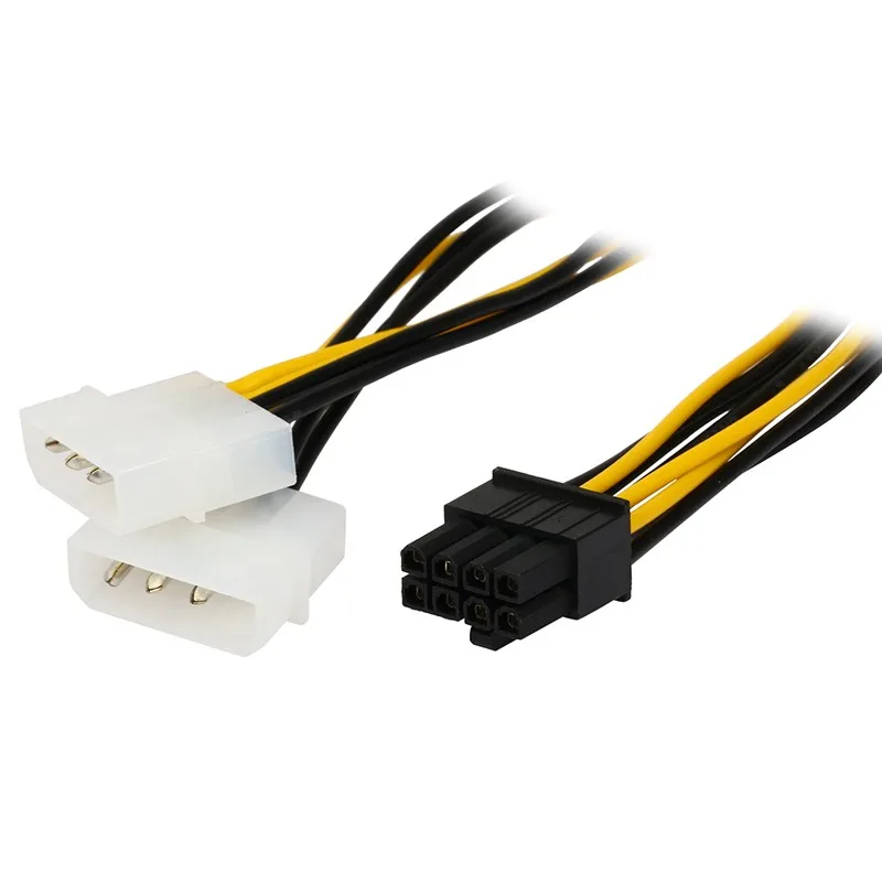 6 inch 2 x Molex 4 pin to 8-Pin PCI Express Video Card Pci-e ATX PSU Power Converter Cable - Molex to Pcie 8 pin Adapter