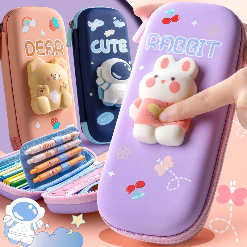 3D decompression pen case Cartoon pencil case cute pencil box school stationery box Student pen bag kids school supplies prizes