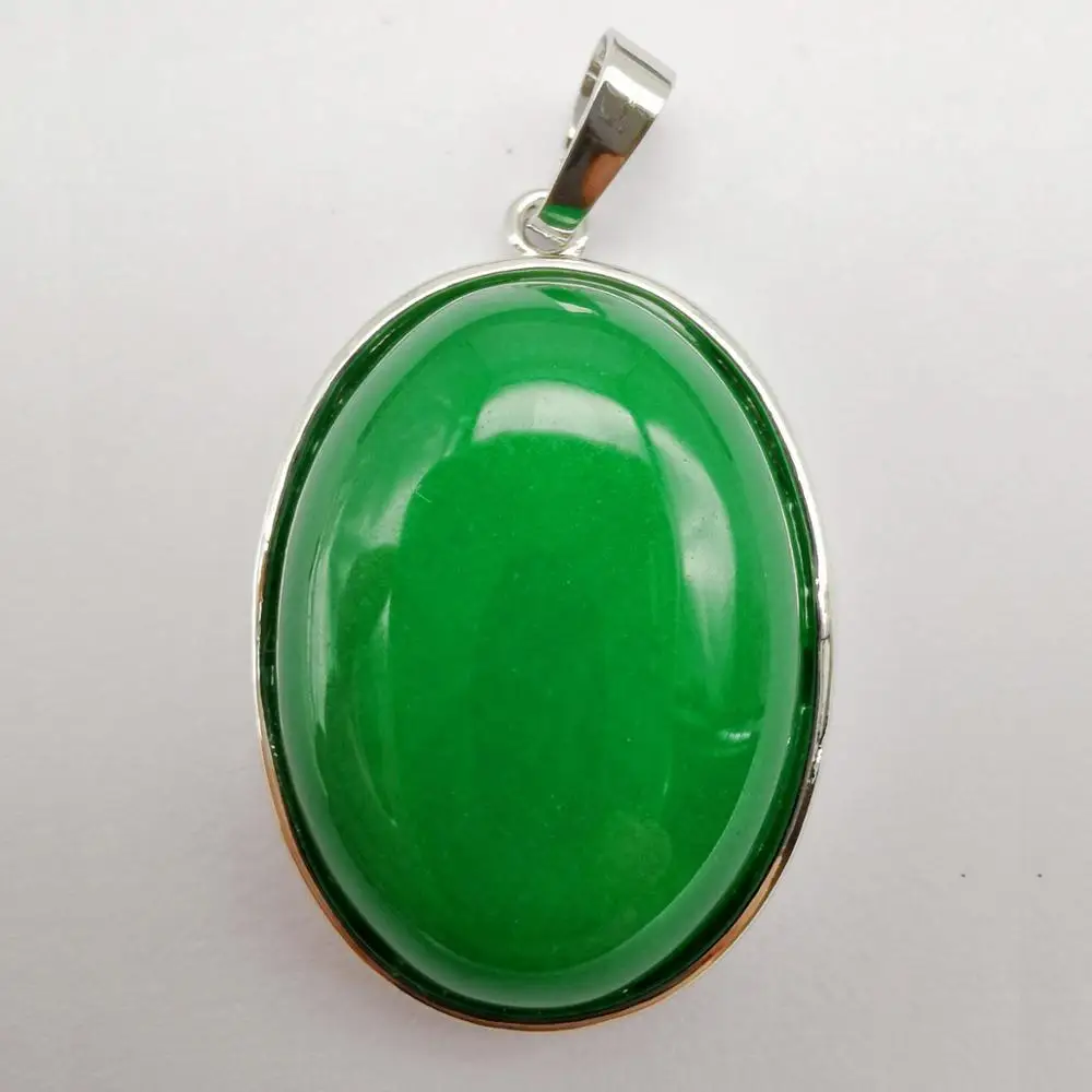 Natural Luck Green Jade Stone Bead Oval GEM Pendant Jewelry S3222