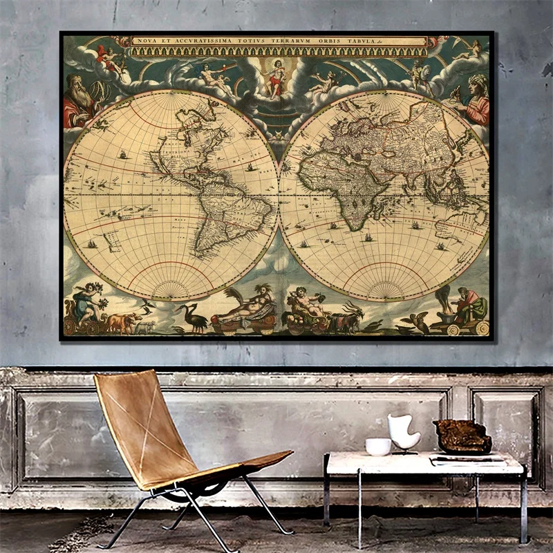 Imagen de mapa del mundo 84*59cm edición clásica mapa del mundo pegatina de pared decoración de viaje póster para cultura y suministros de viaje