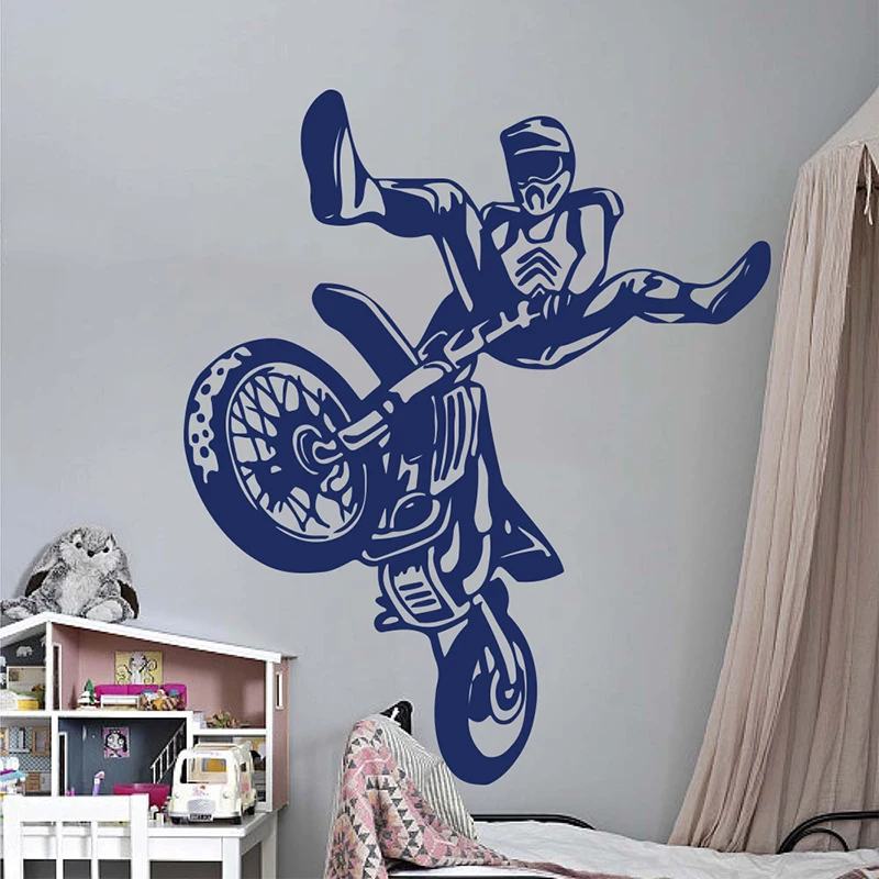 Motorcycle Wall Decals Motorcross Wheelie Motorbike Sport Wall Sticker Boy Room Playroom Motorcycle Racing Decor M361