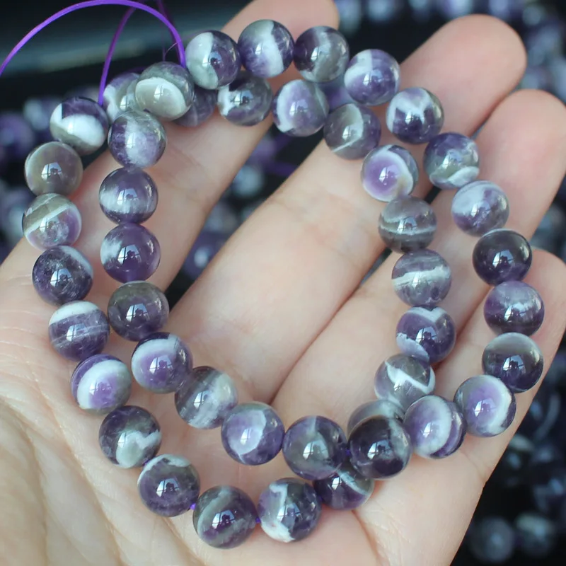 Natural Amethyst Real Gem Stone DogTeeth Amethyst GoodTexture Round Bracelet7-8inch ,For DIY Jewelry Making ! Necklace ,Bracelet