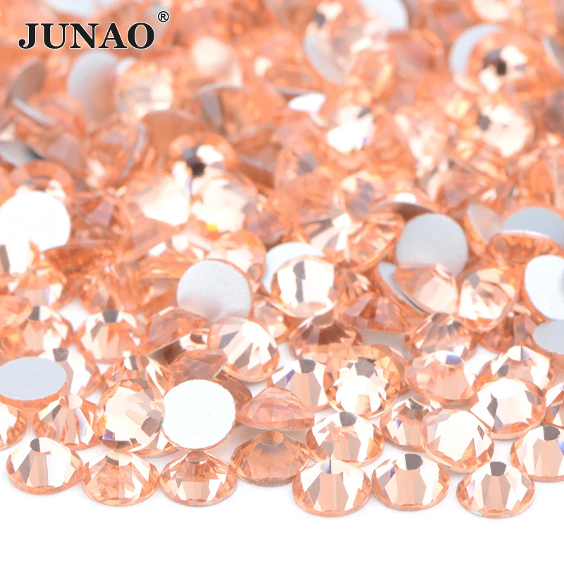 JUNAO-diamantes de imitación de cristal verde claro para decoración de uñas, piedras y cristales, Parte posterior plana, Strass, SS6, SS8, SS10, SS16, SS20, SS30