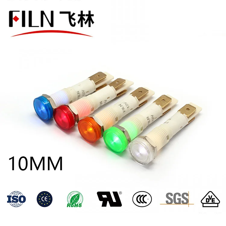 FILN thread hot sale plastic 10mm led indicator light red yellow blue green white pilot lamp signal light