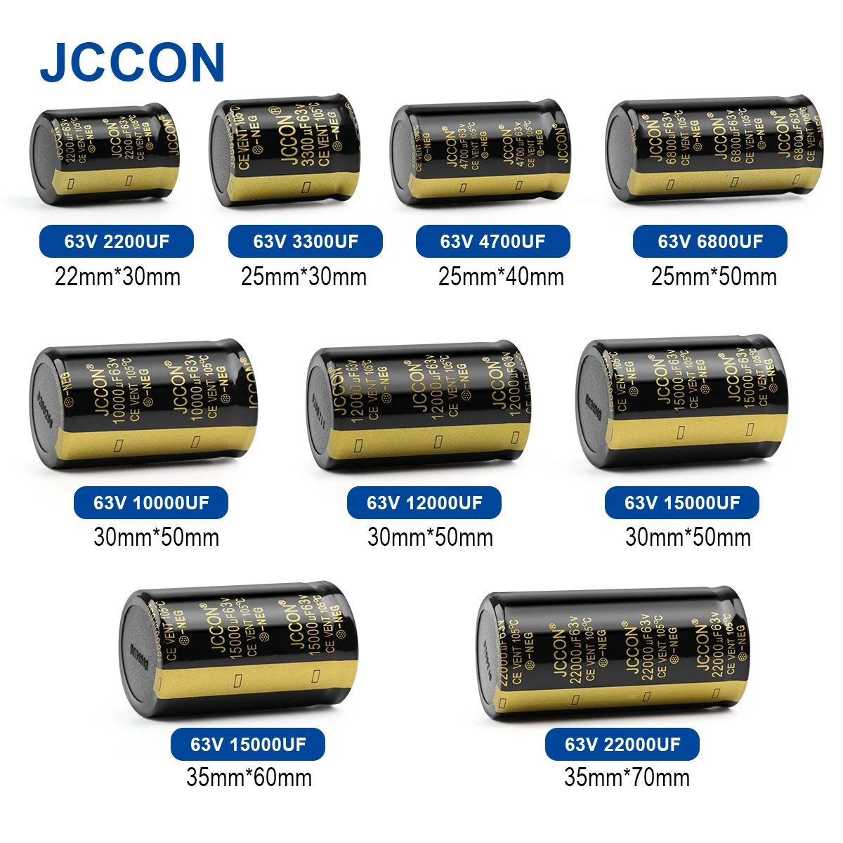 JCCON 오디오 전해 커패시터, 하이파이 앰프용, 63V 3300UF 4700UF 6800UF 10000UF 12000UF 15000UF 22000UF 낮은 ESR, 2 개