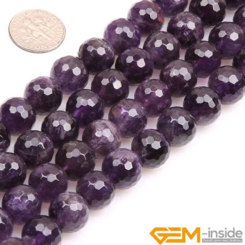 Natural Stone Dark Purple Amethysts Faceted Round Beads For Jewelry Making DIY Acceories Jewelry Bead 4 6 8 10 12mm Strand 15\