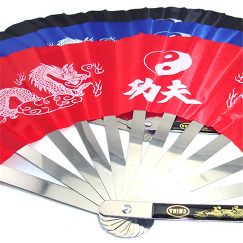 Chinese Kung Fu Fan Wushu Dragon Stainless Steel Frame Tai Chi Martial Arts performance / dance Available fan 13.4\