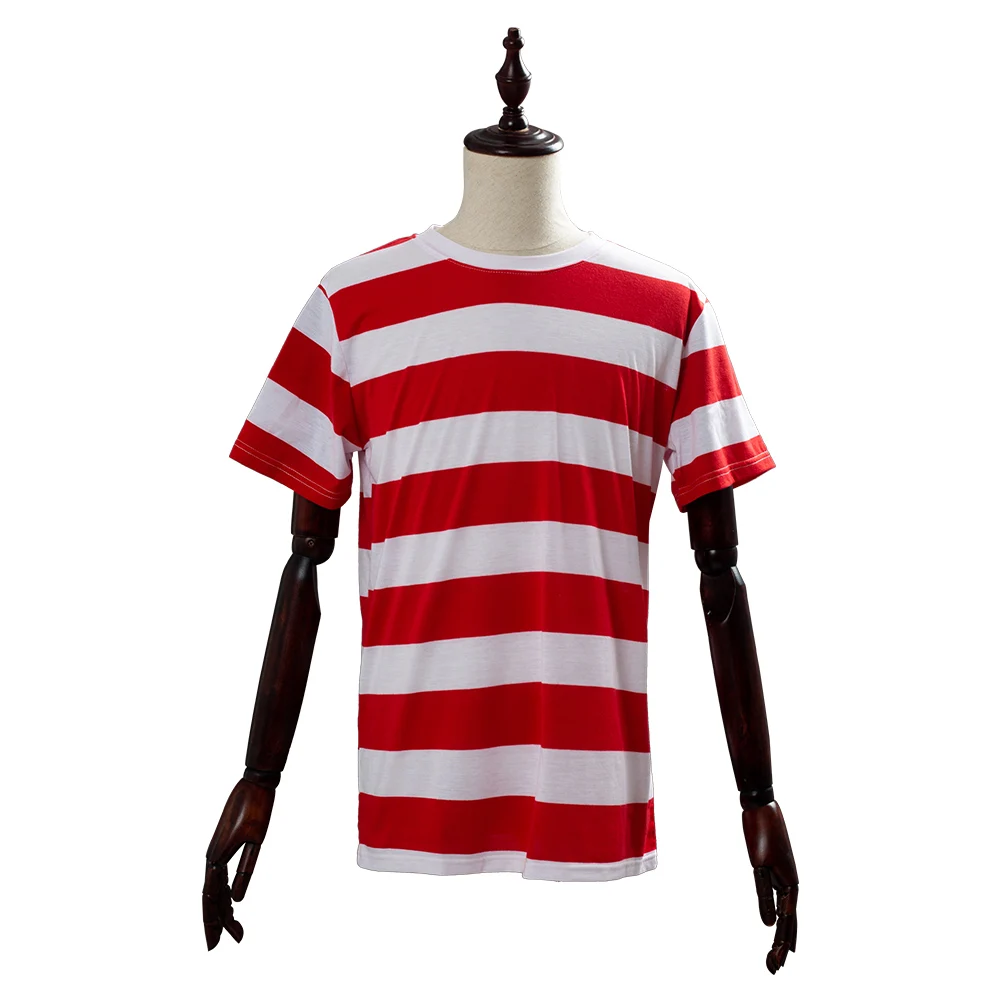 Where's Wally Waldo Now Cosplay Hoodie Men Women Stripe Shirt Hat Glasses Halloween Carnival Costume T-shirt