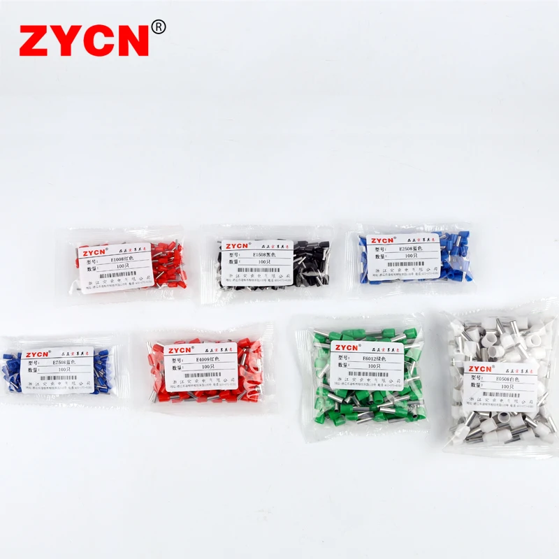 100PCS Wire Connector Insulated Ferrules Tube Terminal Block Cord End E0508 E7508 E1008 Electrical Crimp Terminator E1508 E2508